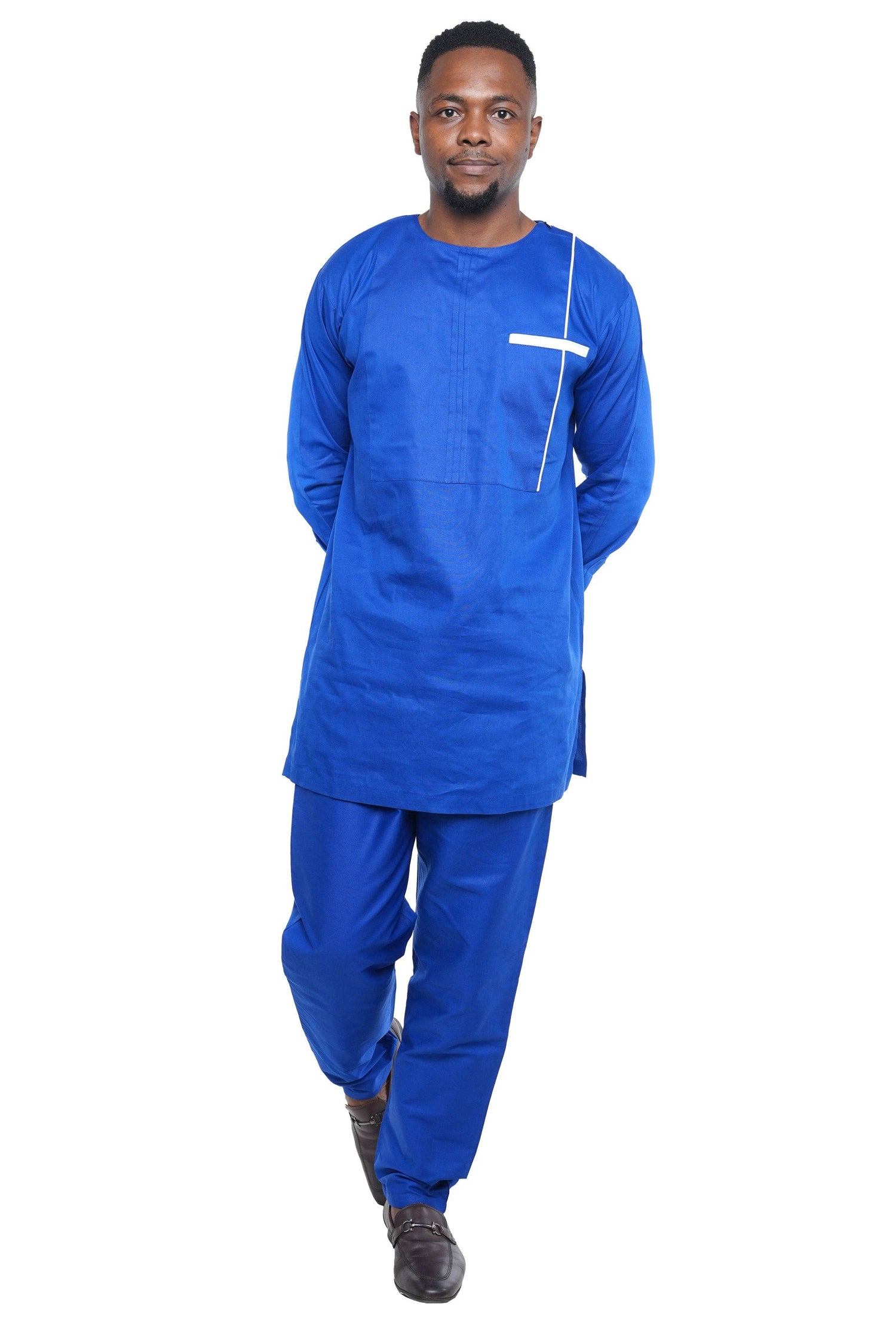 African Ankara Kente Men's Royal Blue Two Piece Pant Set