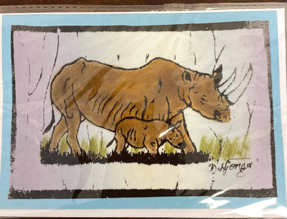 Hand-painted Greeting Cards Set, One-of-a-kind Giraffe, Zebra, Elephant, Rhino & Masai Designs, Fair Trade from Kenya