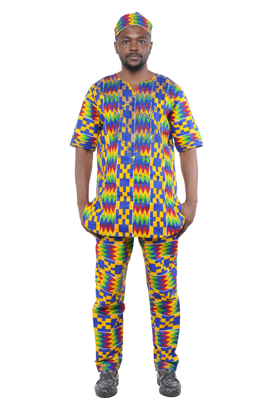 Kente Embroidered Pant Set For Men