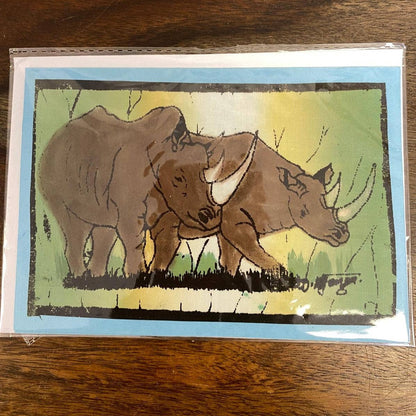 Hand-painted Greeting Cards Set, One-of-a-kind Giraffe, Zebra, Elephant, Rhino & Masai Designs, Fair Trade from Kenya