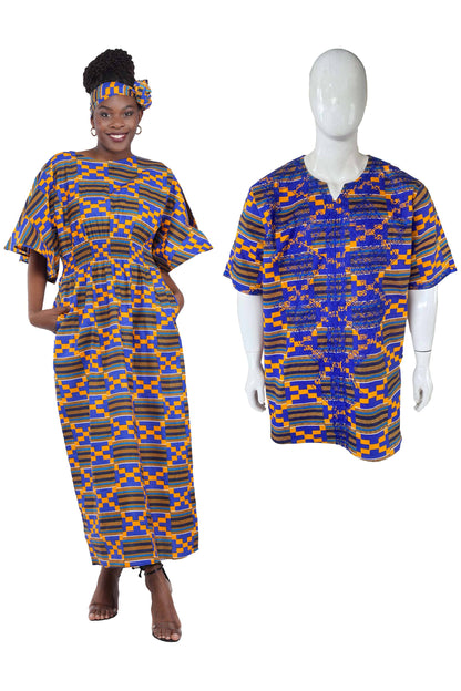 Long Maxi Dress Bell Sleeves & African Embroidered Dashiki Shirt