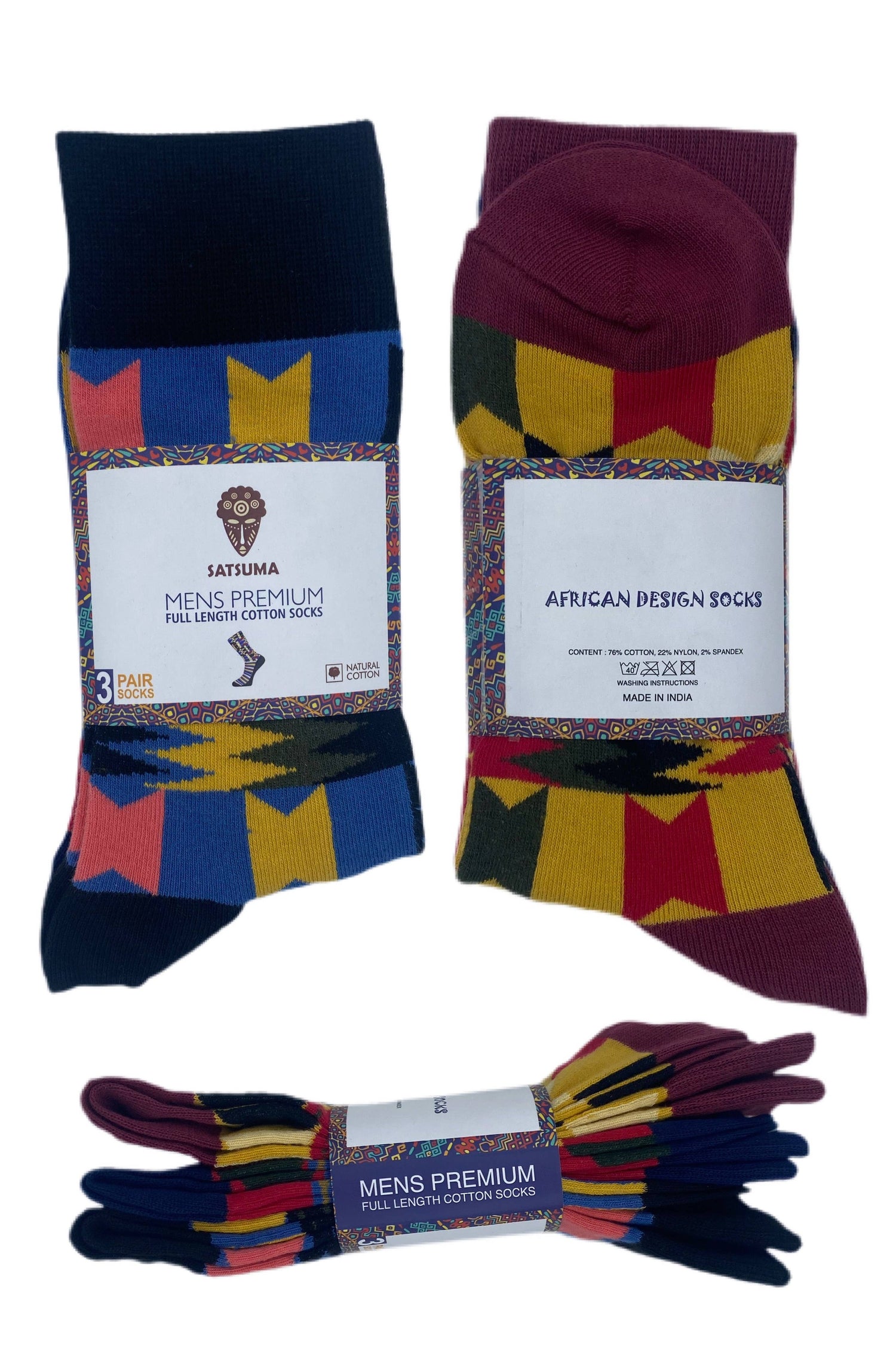 Unisex Kente Design Socks (Pack of 3 Pieces)