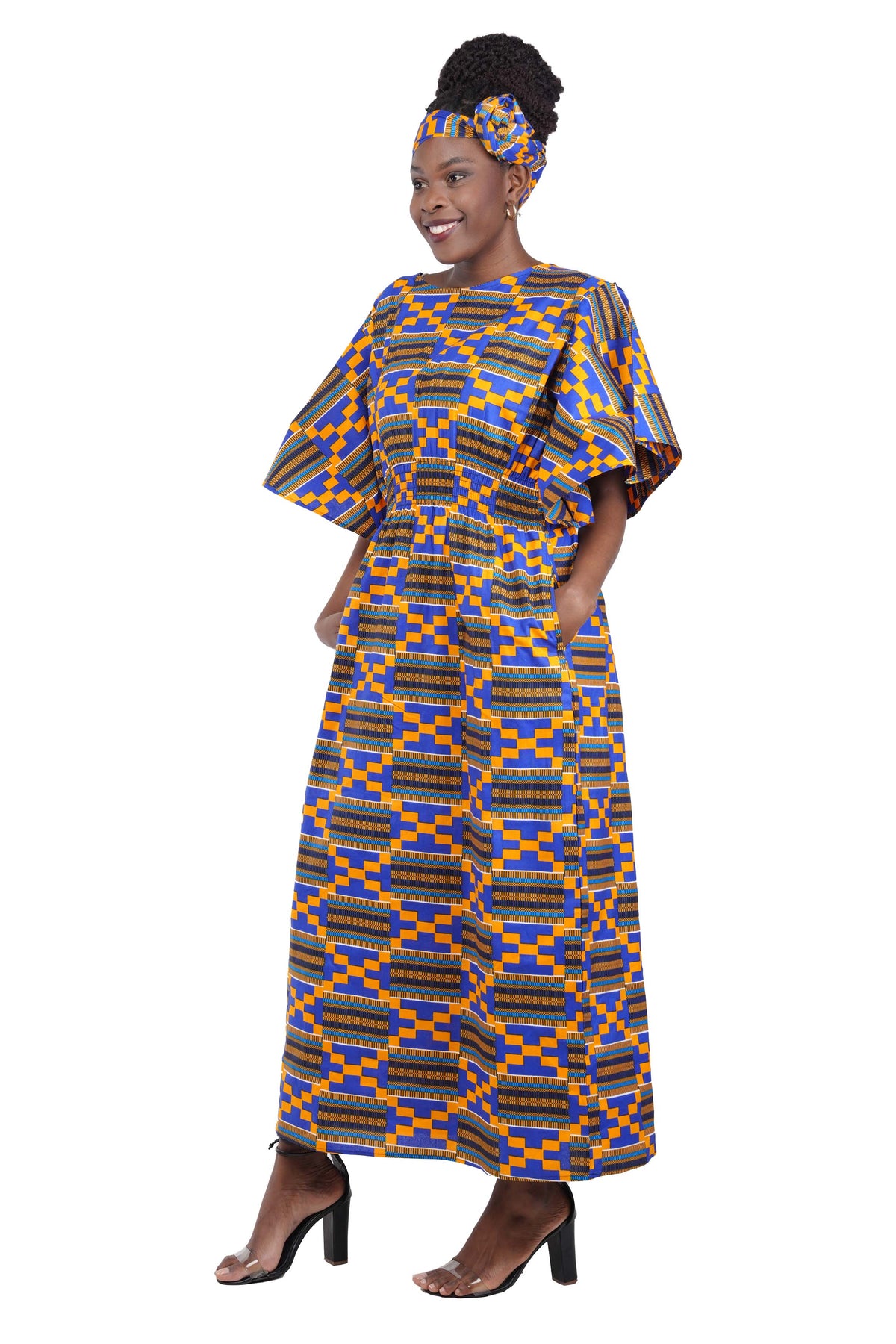 Long Maxi Dress Bell Sleeves & African Embroidered Dashiki Shirt