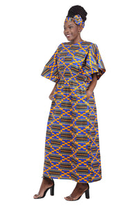 Long Maxi Dress Bell Sleeves & African Embroidered Dashiki Shirt