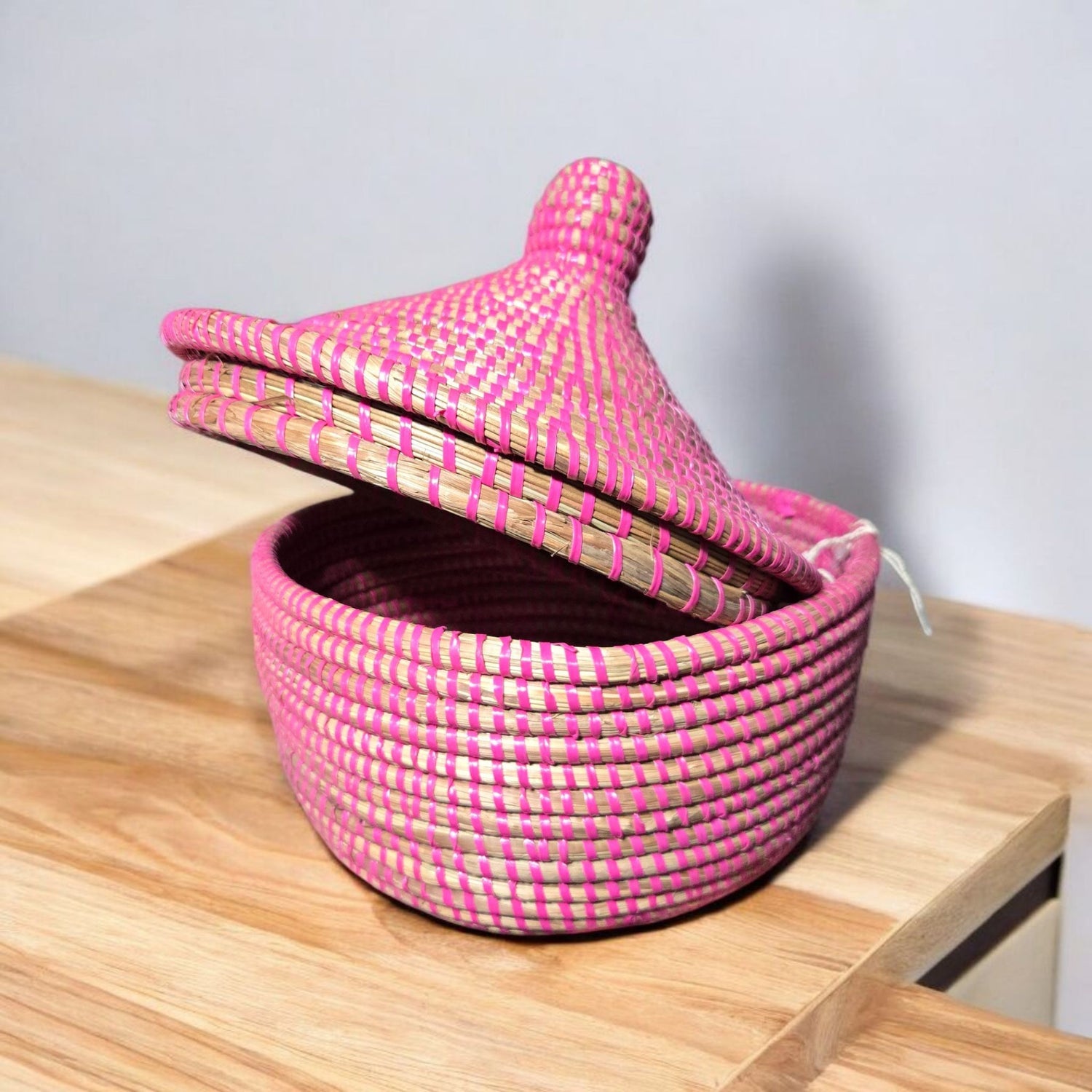 Pink Sweet Grass Lidded Basket