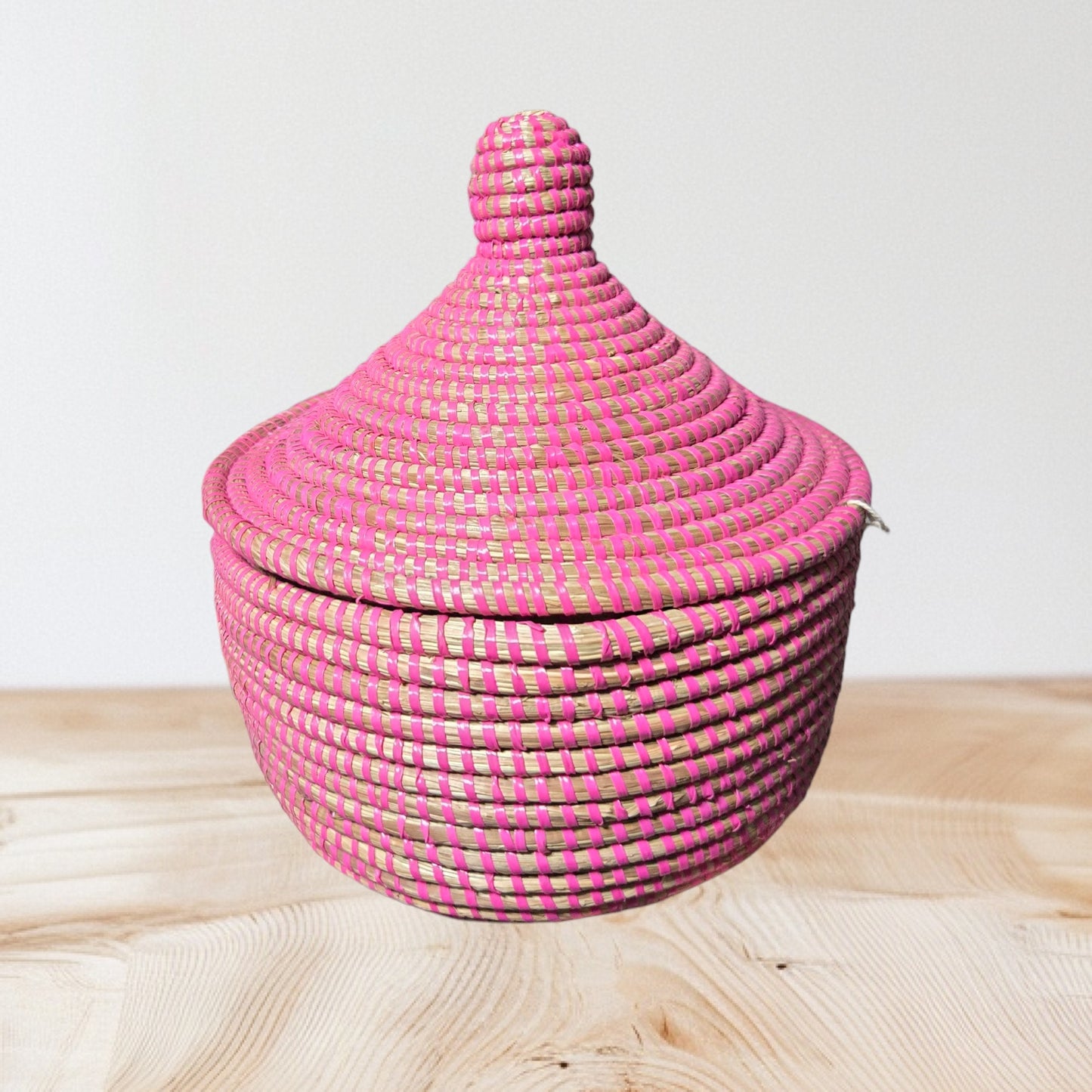 Pink Sweet Grass Lidded Basket