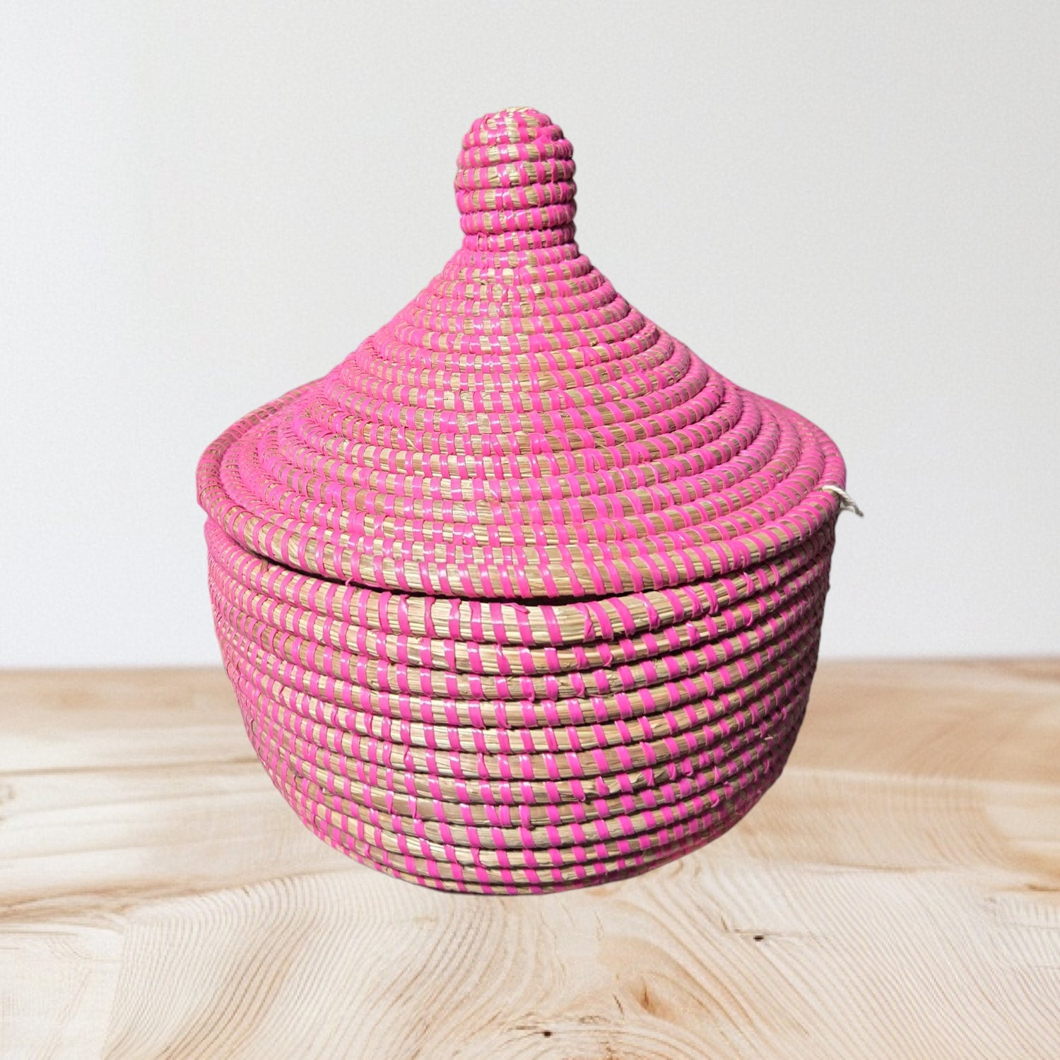 Pink Sweet Grass Lidded Basket